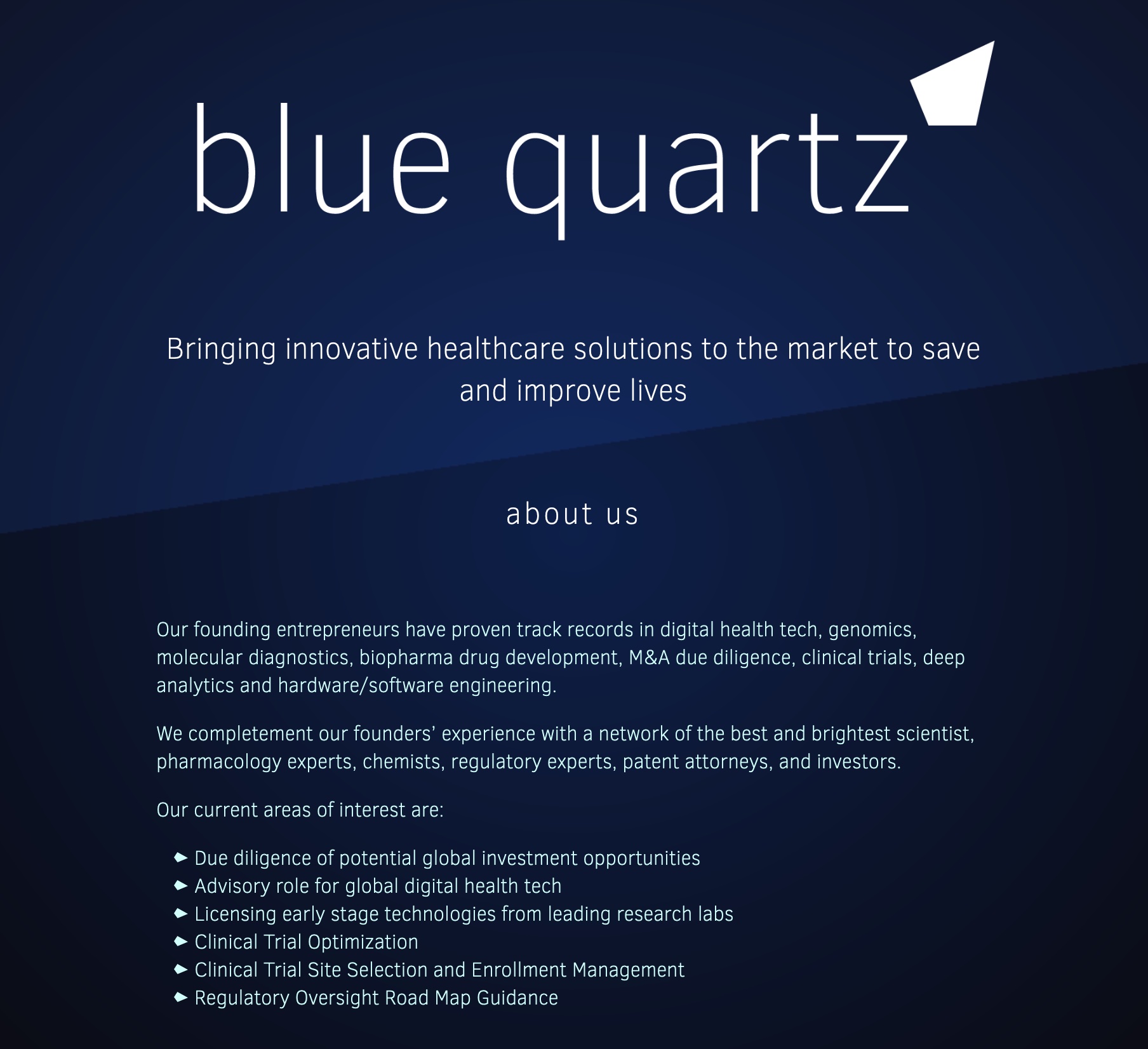Screenshot of Blue Quartz Pharmaceutical's Site