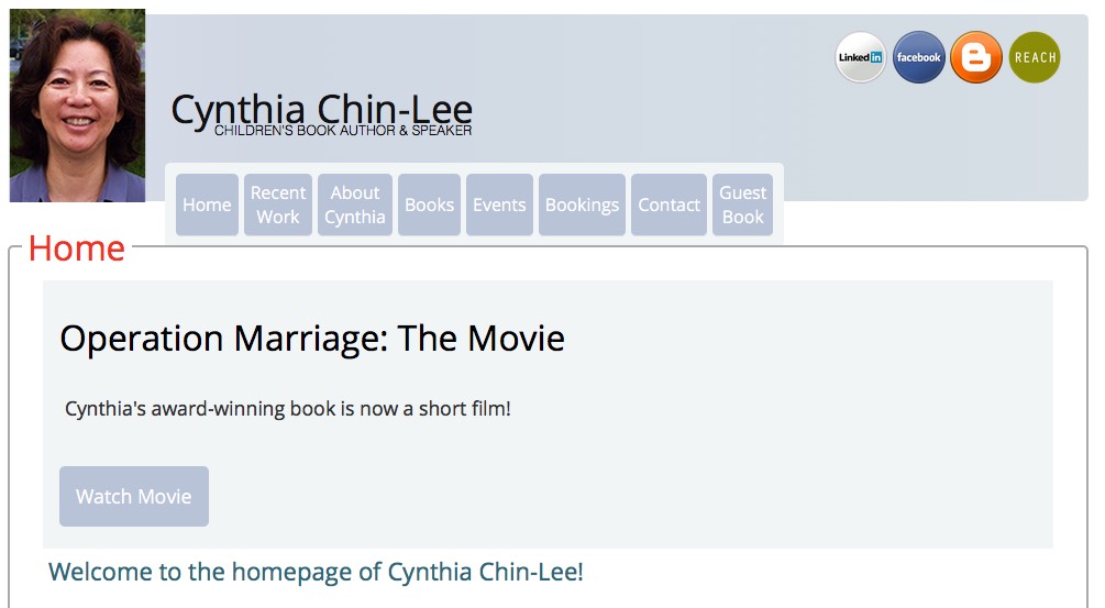 Screenshot of the homepage to Cynthia Chin Lee's site
