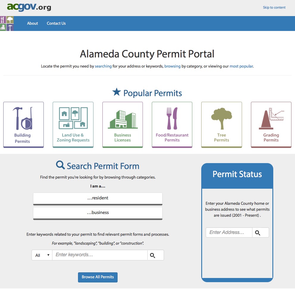 Screenshot of the Alameda County Permit Portal