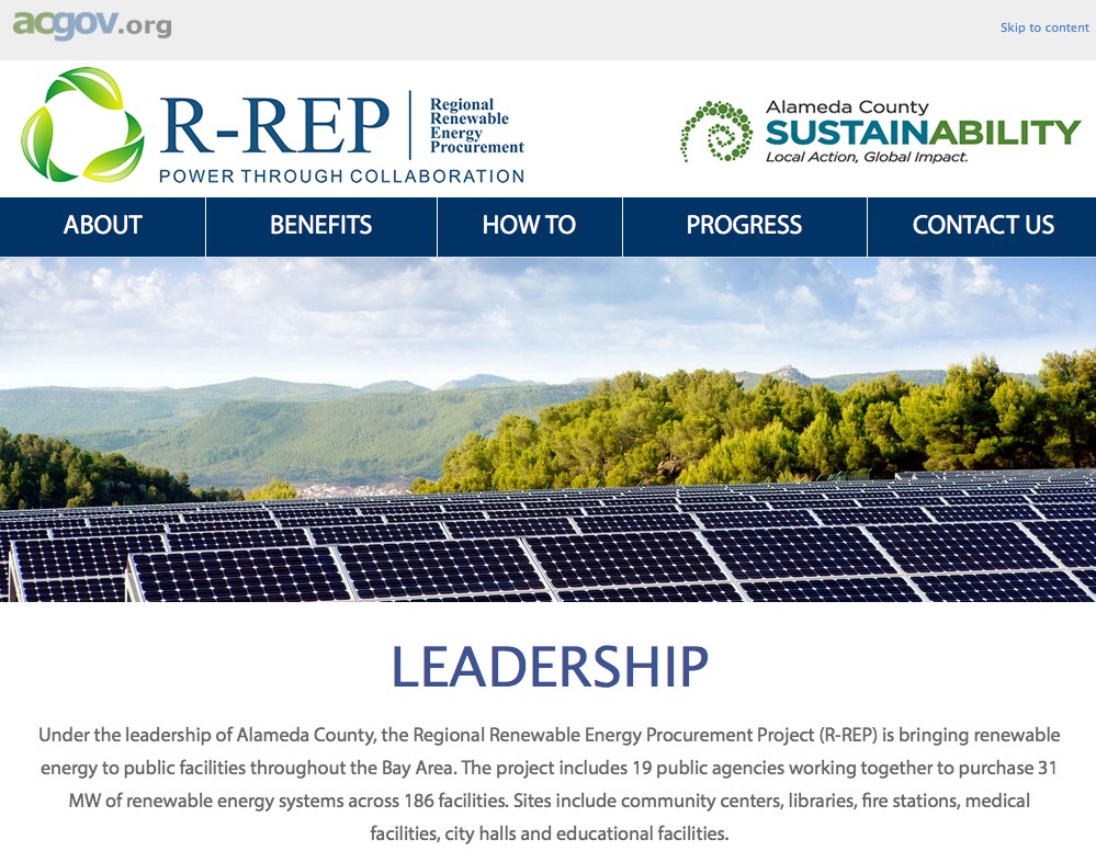 Screenshot of the Alameda County's Renewable Energy Site